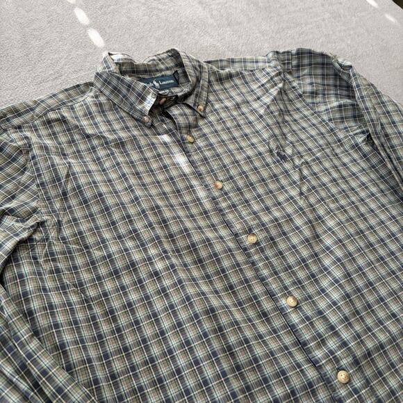 Polo Ralph Lauren Shirt Mens L Green Black Classic Fit Plaid Flannel Button Down - Picture 2 of 7
